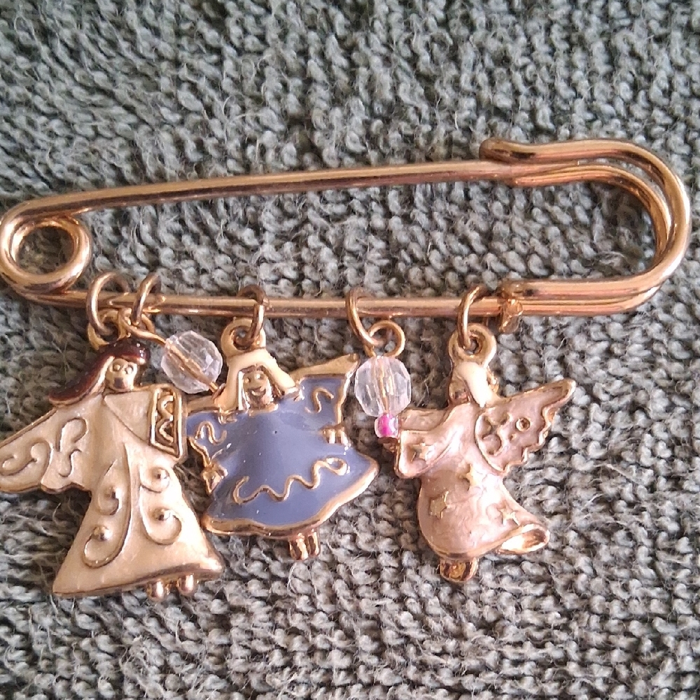 Gold Angel Brooch with Colorful Charms - Picture 1 of 1